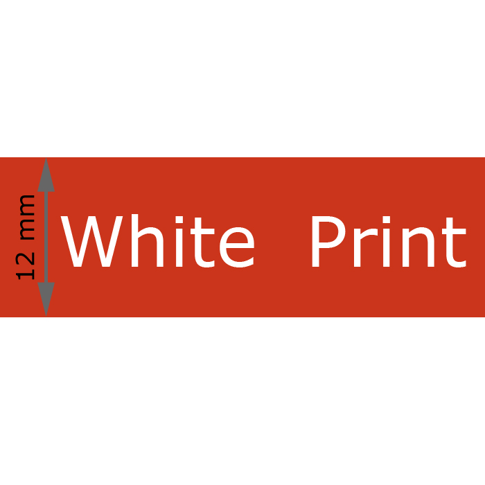 Cassette of 12 mm Tape, Red with White Print