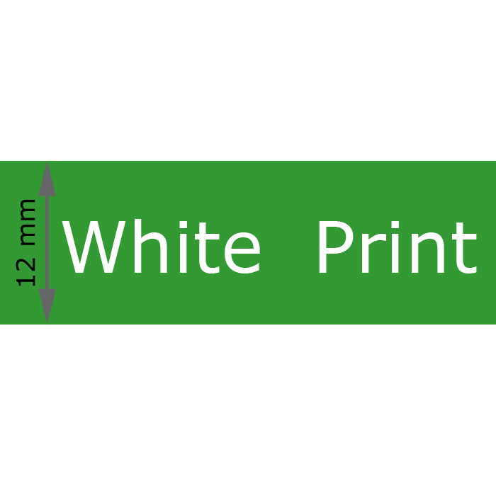 Cassette of 12 mm Tape, Green with White Print