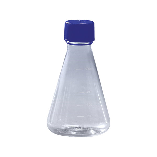 Erlenmeyerkolben, 500 ml, PC, Wirbelboden, Dichtungskappe